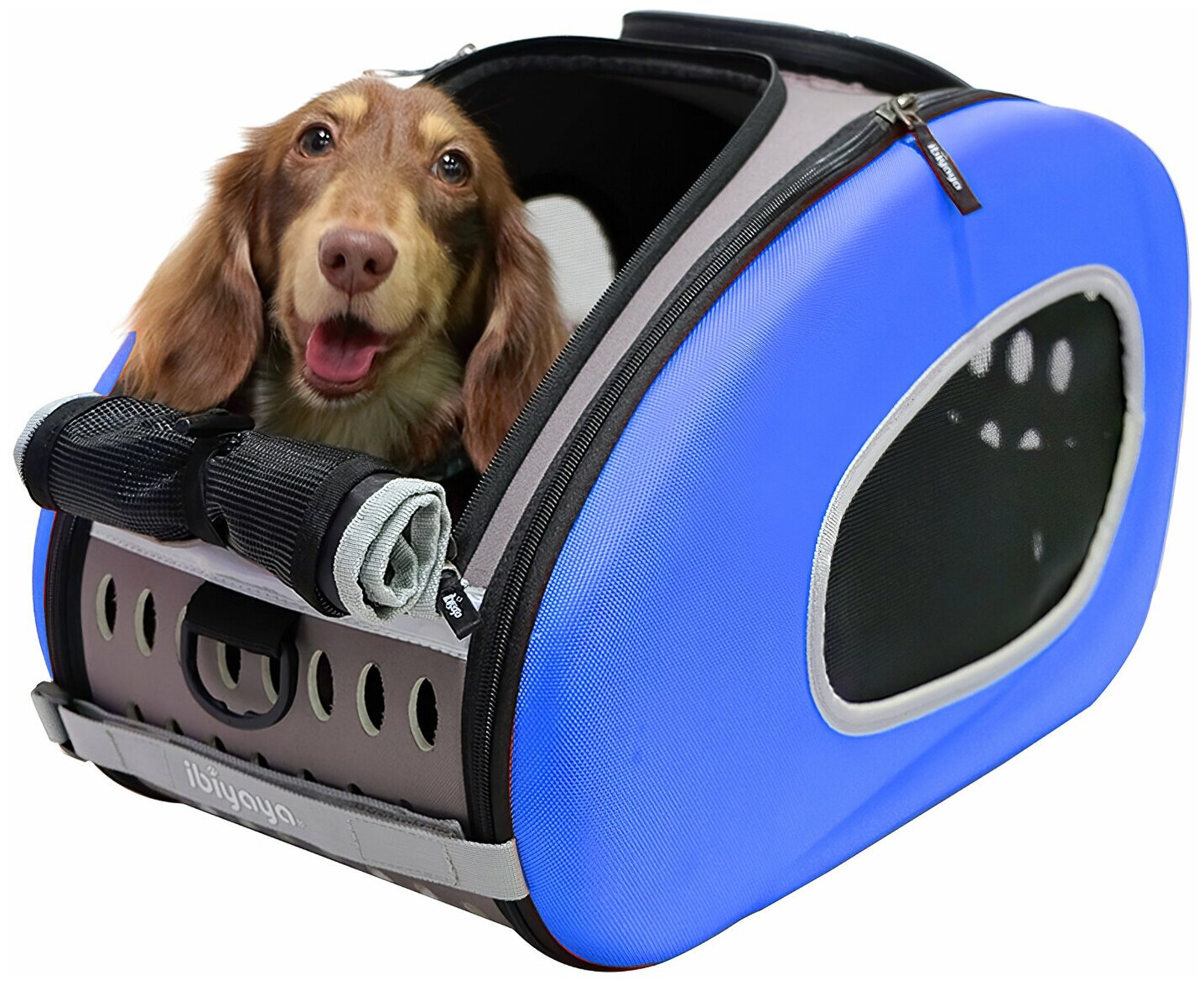 Ibiyaya складная сумка-тележка 3 в 1 для собак до 8 кг (сумка, рюкзак, тележка) синяя - фотография № 2