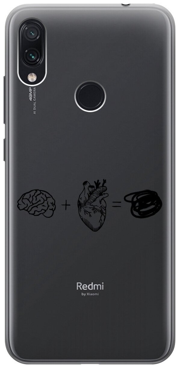 Силиконовый чехол на Xiaomi Redmi Note 7, Note 7 Pro, Сяоми Редми Ноут 7, Ноут 7 Про с 3D принтом "Brain Plus Heart" прозрачный