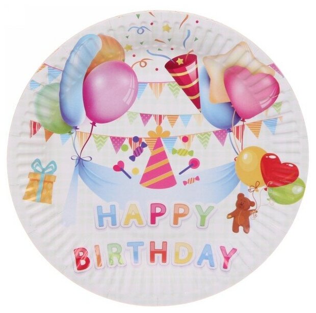 Тарелка бумажная 18 см в наборе 10 шт "День рождения" Шарики цветные