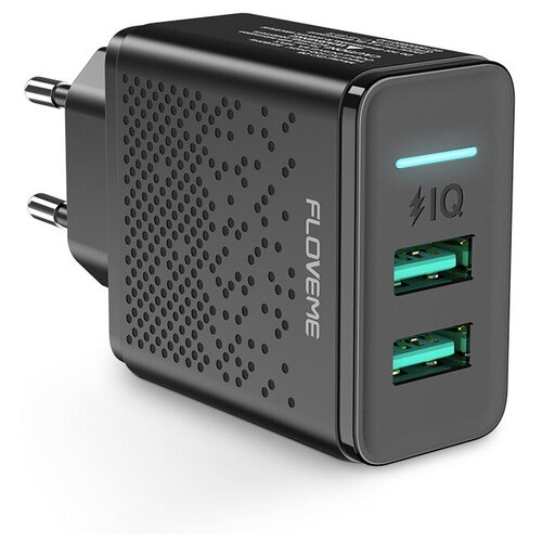 FLOVEME IQ сетевое зарядное устройство 2 USB со светодиодным индикатором ЗУ чёрное GC-06