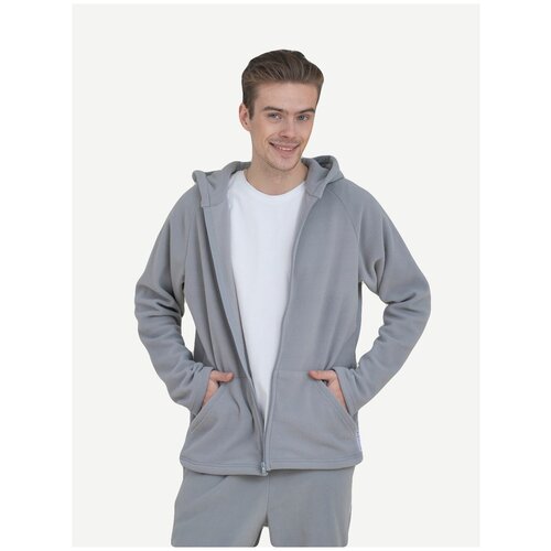 Светло-серая мужская кофта с капюшоном и молнией, размер XS (42)