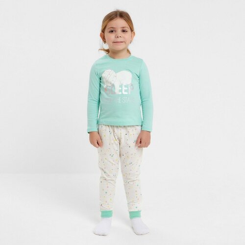 фото Детская пижама лонгслив + брюки мятного цвета размер 104-110 россия