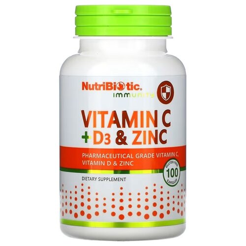 Купить NutriBiotic Immunity Vitamin C+D3 & Zinc (витамины C + D3 и цинк) 100 капсул