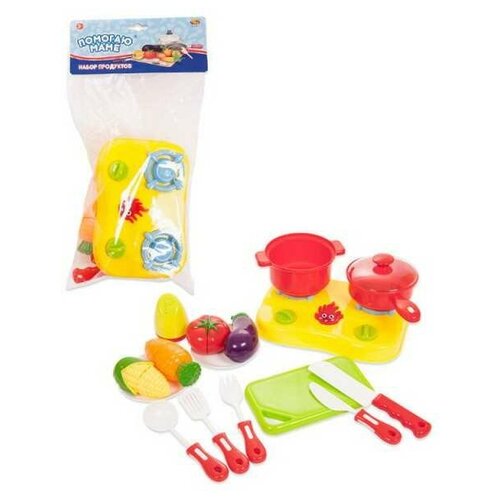 фото Набор посуды и продуктов для резки на липучке "помогаю маме", 2 вида в коллекции, 22 предмета abtoys