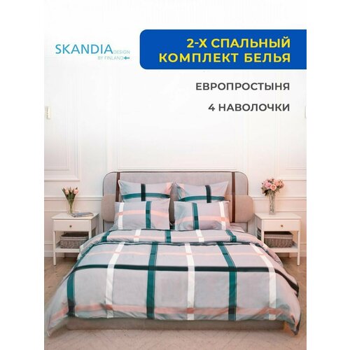 Комплект постельного белья SKANDIA design by Finland 2-x спальный с евро простыней Микро Сатин, 4 наволочки, X052 Постельное белье двуспальное