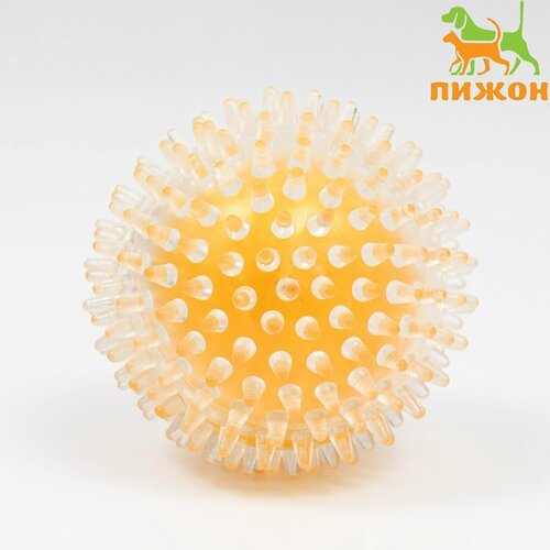 Игрушка для собак Мяч теннис 2 в 1, TPR+винил, 9,5 см, прозрачная/жёлтая