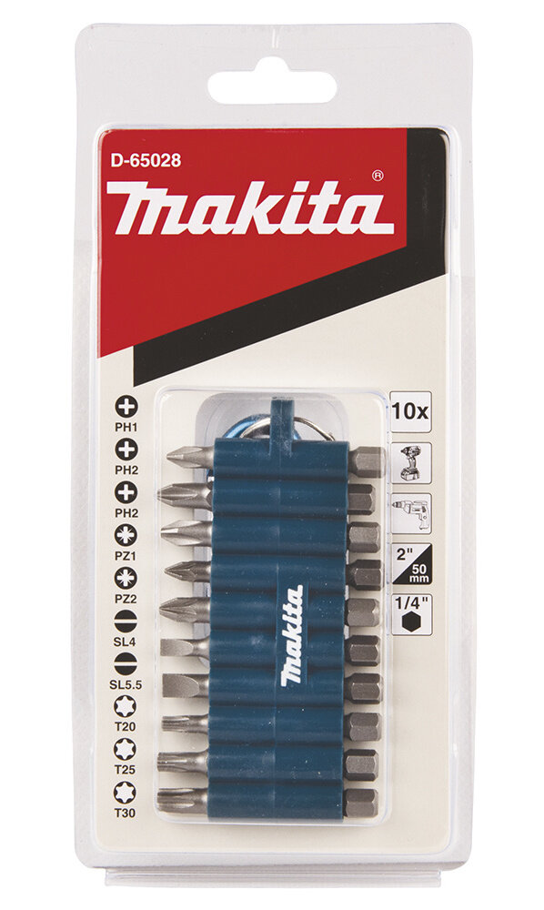 Набор бит 10 предметов с карабином Makita D-65028