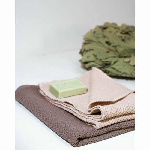 Набор банных полотенец, вафельные, лён, умягчённые 50х70 + 60х105 Сертификат OEKO-TEX Подарочная упаковка крафт ID SOUFFLE_734/1673/1034