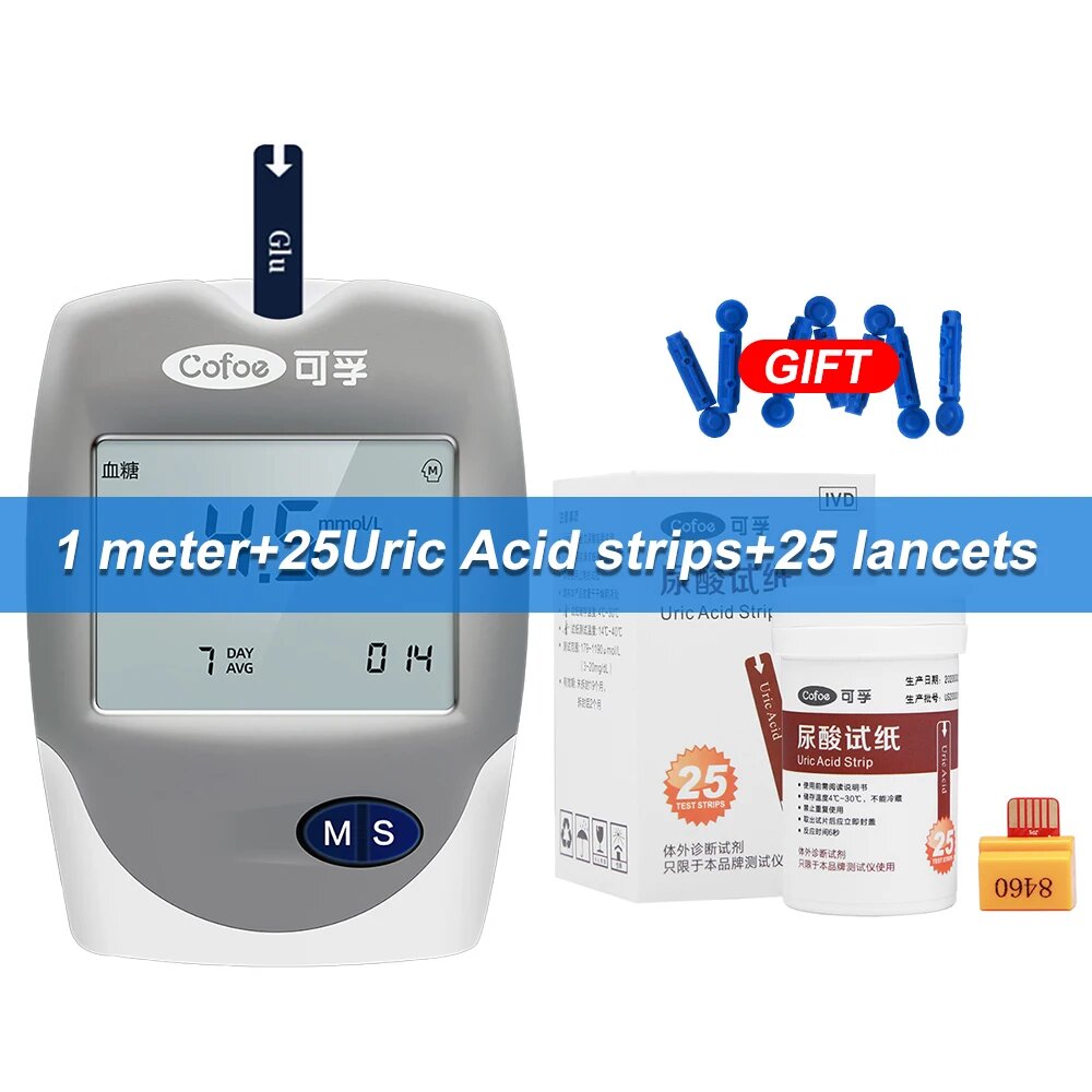 Монитор глюкозы крови Cofoe 3 в 1, 1meter 25Uric Acid