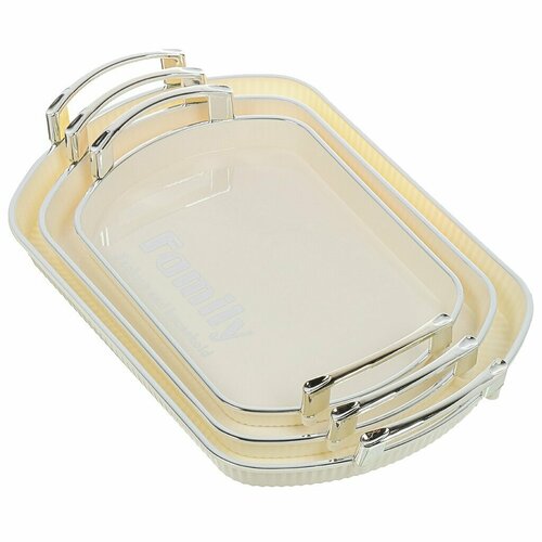 Прямоугольные пластиковые подносы с ручками, 3 шт, Y4-8609