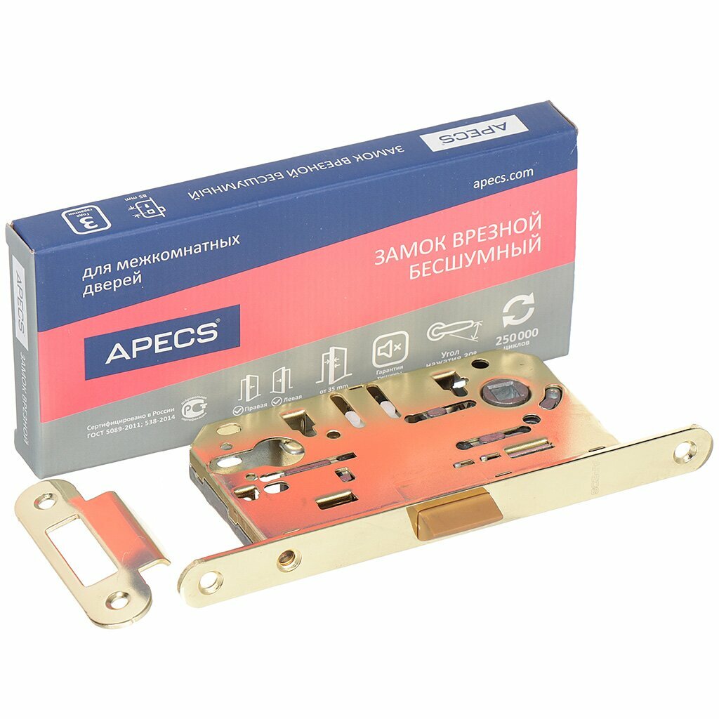 Замок врезной Apecs 5300-P-G 18129 без ручки цилиндровый золотой