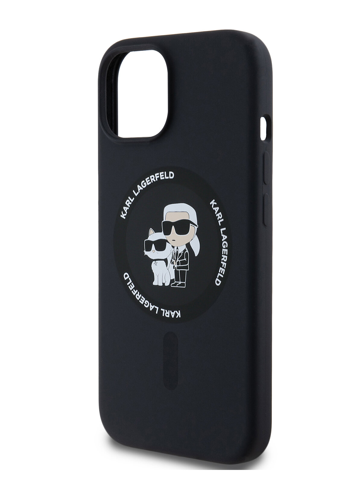 Lagerfeld для iPhone 15 чехол Liquid Silicone NFT Karl & Choupette Body Hard Black (MagSafe)