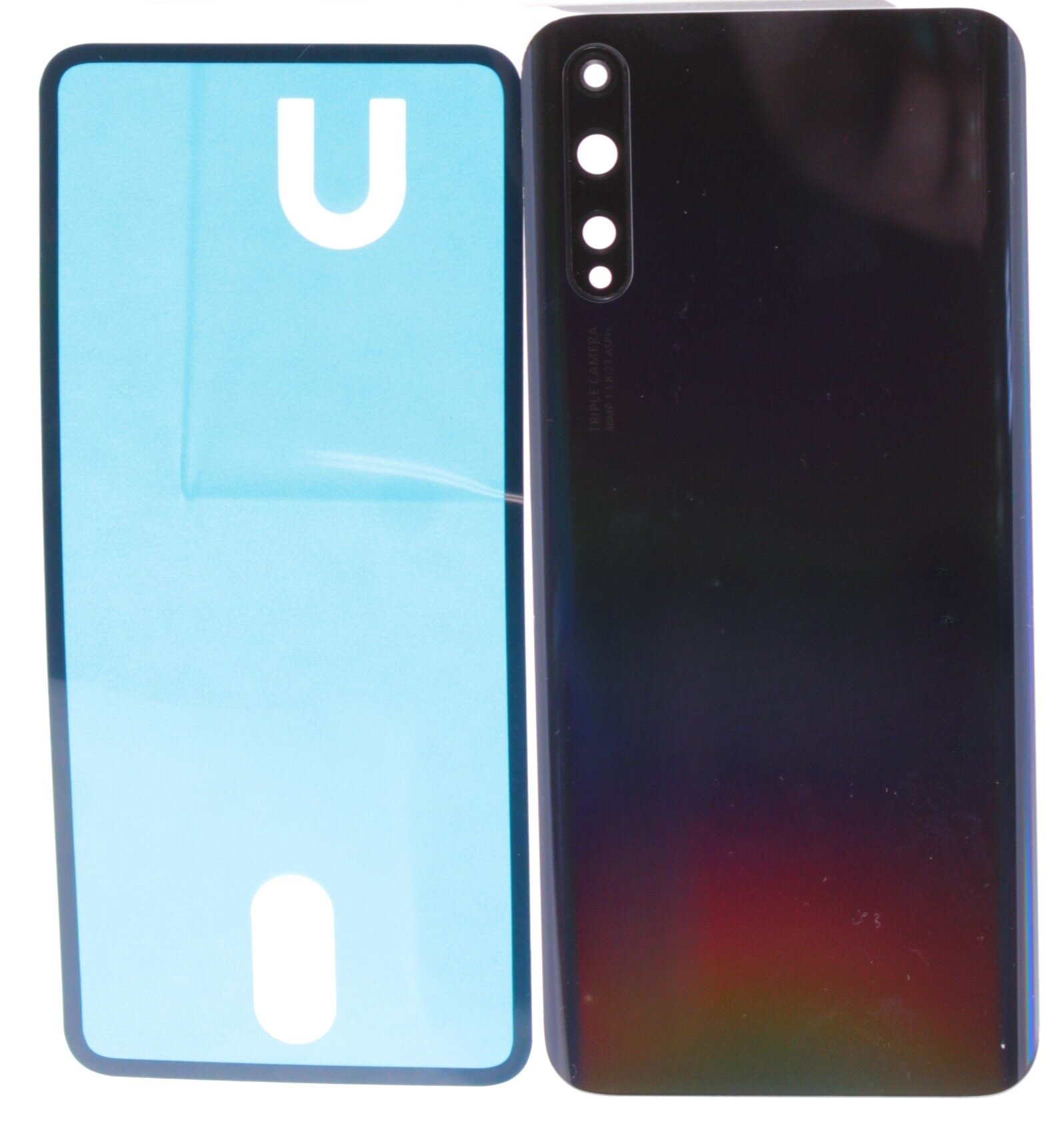 Задняя крышка для Huawei Y8p Черная (со стеклом камеры и скотчем)