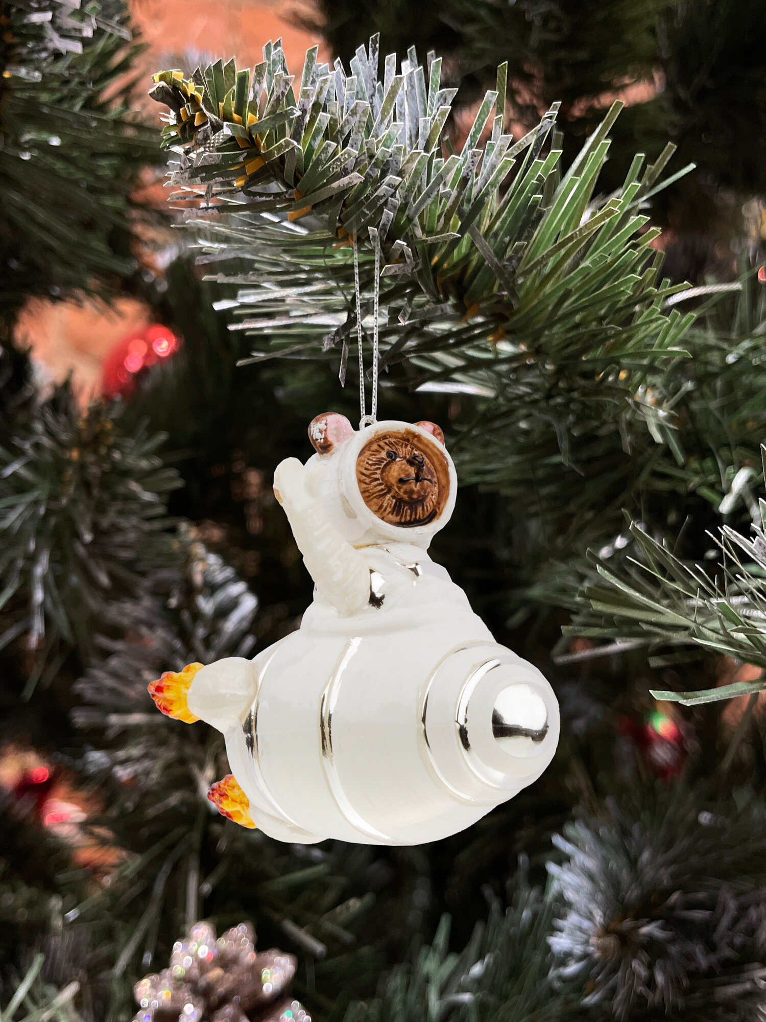 Стеклянная новогодняя елочная игрушка "UltraMarin" 165-LN Медведь в белой ракете