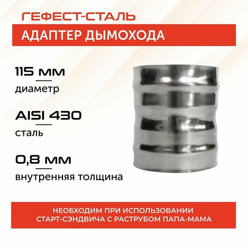 Адаптер для дымохода 115х115, AISI 430/0,8мм