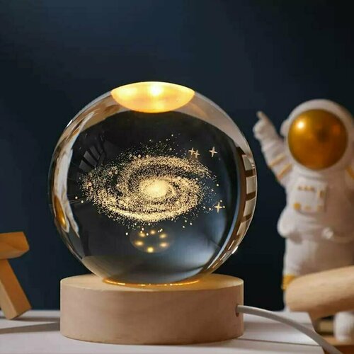 Ночник светодиодный стеклянный настольный шар Галактика от сети 820₽