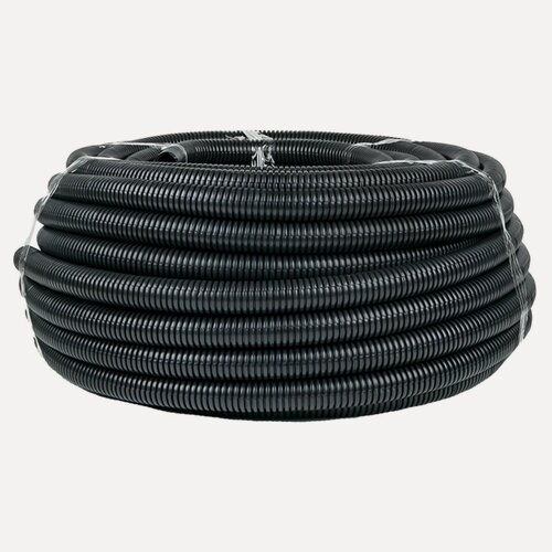 Изображение товара Труба гофрированная негорючая безгалогеновая FRHF с протяжкой d32 мм (50 метров), черная, EKF-Plast