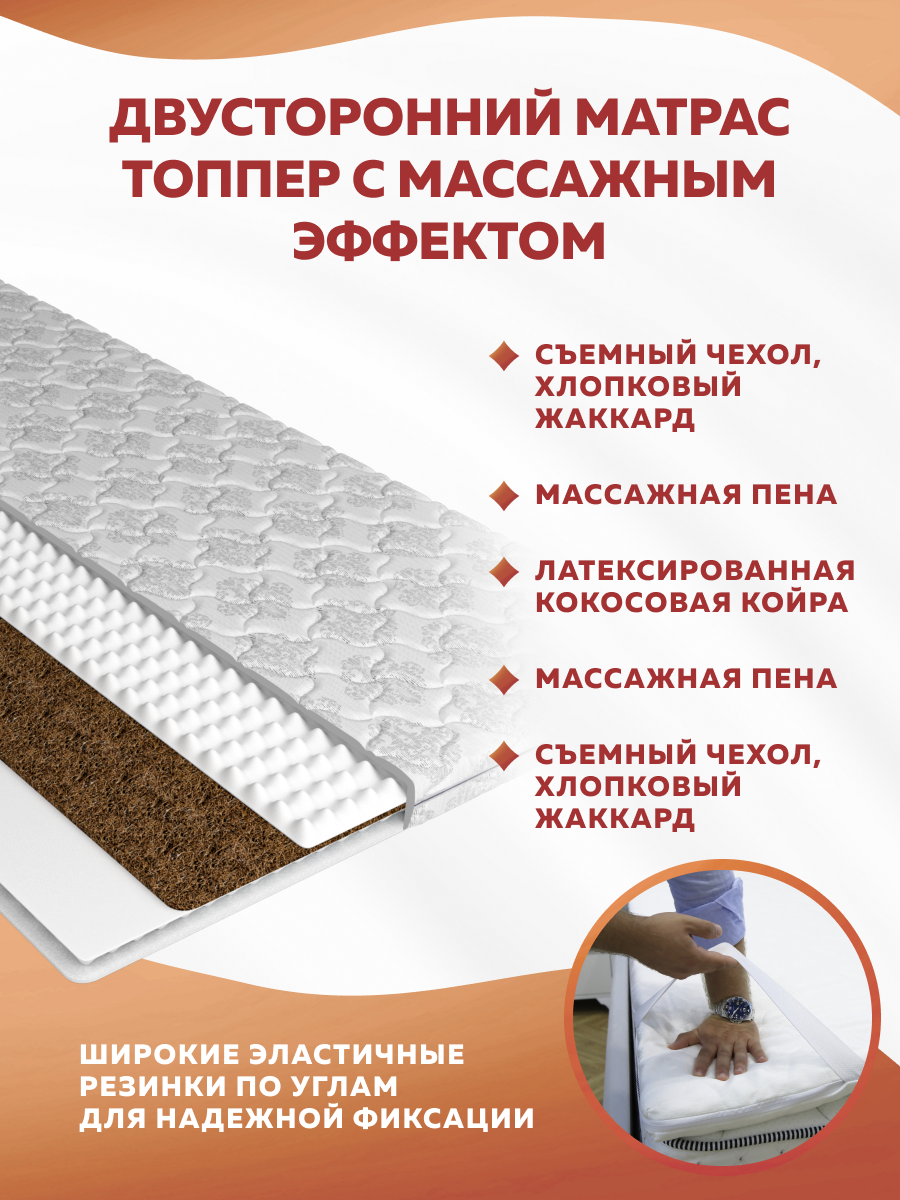 Тонкий матрас топпер на диван Topper Relef Cocos 160x200, съемный чехол — фото 1