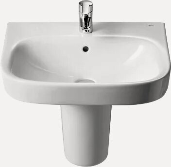 Изображение товара Раковина Roca Debba 55x44 с полупьедесталом, фарфоровая, раковина для ванной, белая, полукруглая, со встроенным сливом-переливом