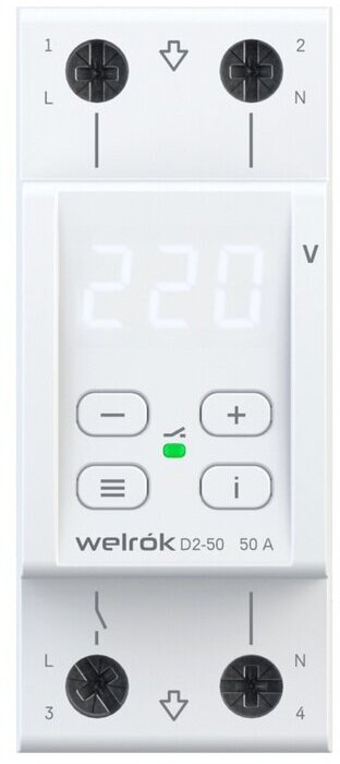 Welrok D2-50 реле напряжения 50 А (max 60 A) 11 000 ВА, Welrok, арт.4660251140052