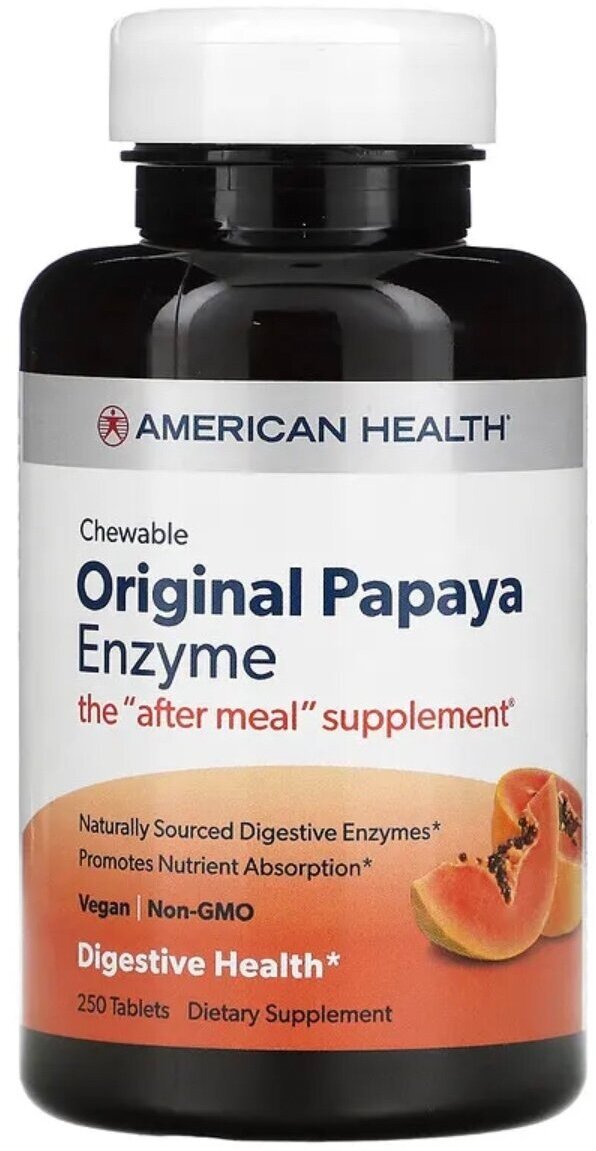 American Health Papaya Enzyme Оригинальный жевательный фермент папайи 250 таблеток