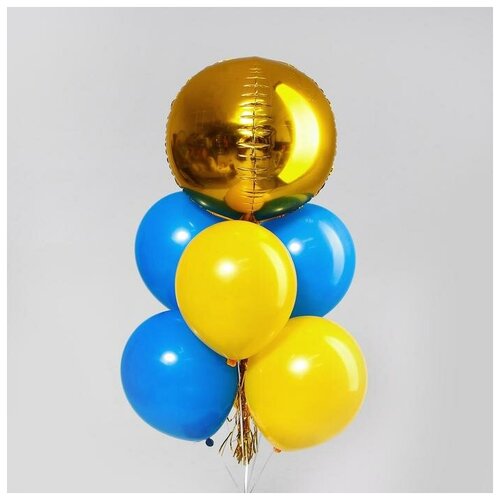 фото Букет из шаров "вечеринка. ", фольга, латекс, набор 7 шт. цвет синий, золото 5513229 страна карнавалия