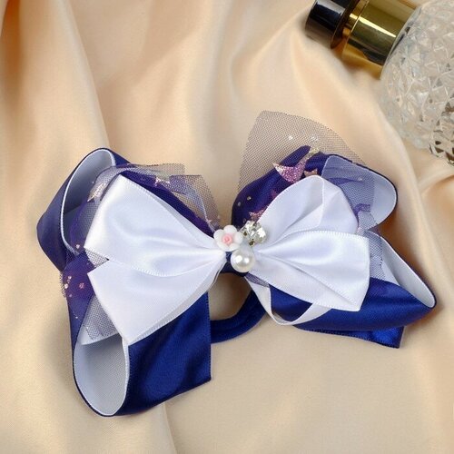 Резинка для волос Школьница бант цветок бусина звёзды 12х7 см бело-синий 6шт 840₽