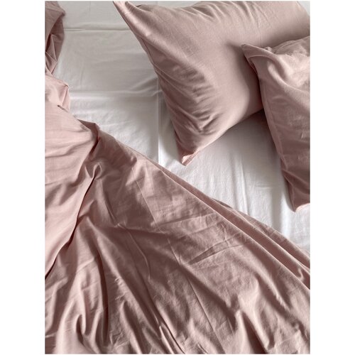 Комплект постельного белья COMFORT HYGGE PUDRA, размер евро, однотонный вареный хлопок, цвет светло-розовый