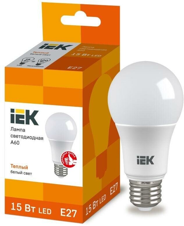 Лампа светодиодная ECO A60 15Вт грушевидная 230В 3000К E27 IEK LLE-A60-15-230-30-E27 (1 шт)