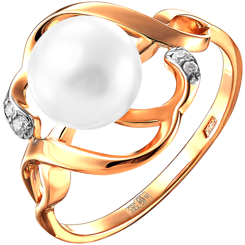 фото Примаэксклюзив кольцо с жемчугом и фианитами из красного золота 190-1-980р, размер 19