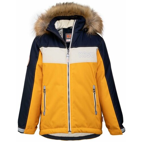 Куртка KISU зимняя, светоотражающие элементы, регулируемые манжеты, подкладка, съемный капюшон, водонепроницаемость, мембрана, размер 110, желтый