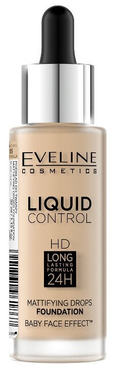 Eveline Cosmetics Тональный флюид Liquid Control HD Mattifying Drops, 32 мл, оттенок: 015 Light Vanilla, 1 шт.