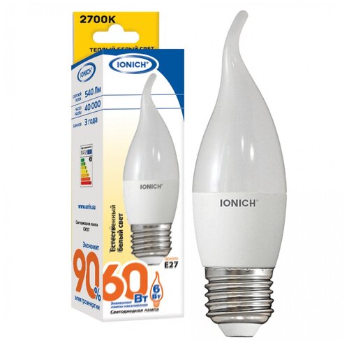 Лампа IONICH ILED-SMD2835-CW37-6-540-230-2.7-E27