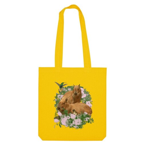 Сумка шоппер Us Basic, желтый сумка коллаж капибара и цветы розы белый