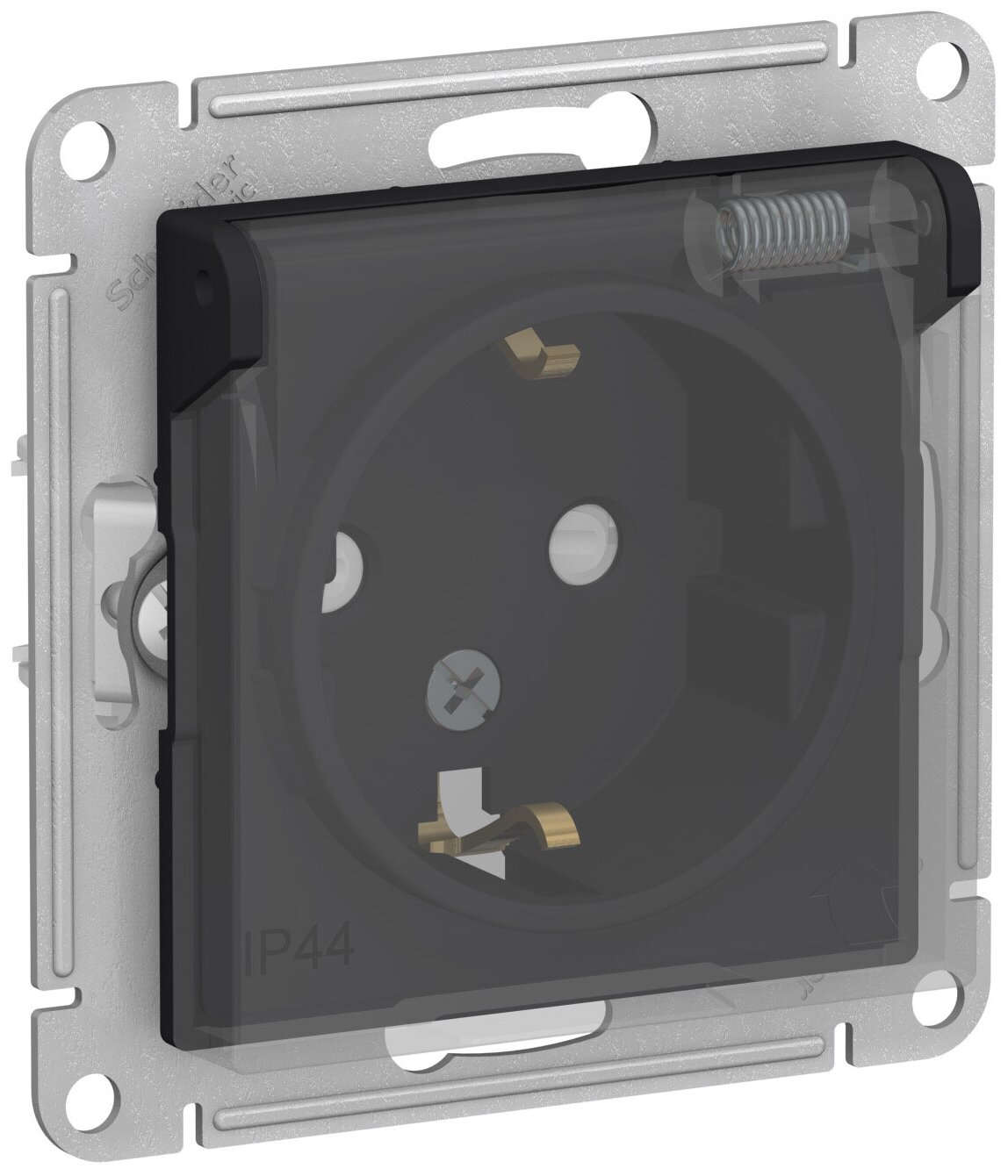 Розетка с заземлением Schneider Electric Atlas Design, с защитными шторками, на винтах, с крышкой, ip44, карбон - фотография № 1