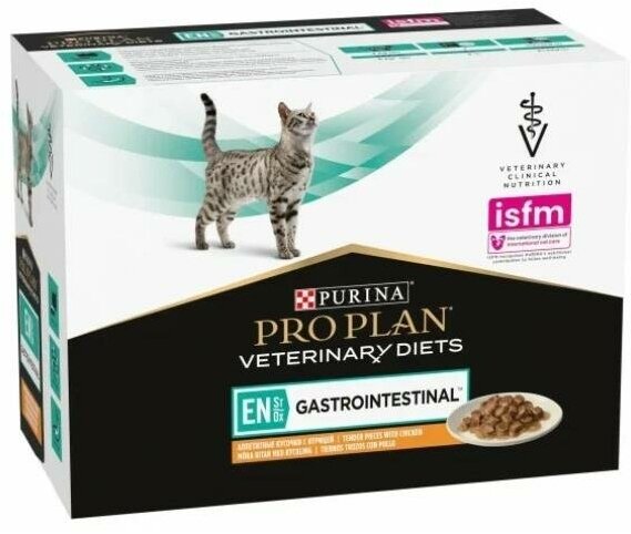 Влажный корм для кошек диетический PRO PLAN VETERINARY DIETS EN St/Ox Gastrointestinal при расстройствах пищеварения, с курицей, 85гр. 10шт. - фотография № 7