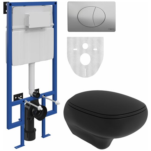 Комплект Унитаз подвесной BOCCHI Fenice 1166-004-0129 с микролифтом, черный матовый + Система инсталляции для унитазов STWORKI 510163 + Кнопка смыва