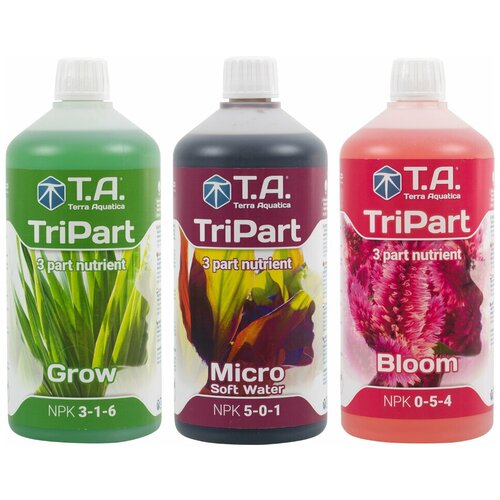 минеральное удобрение ghe flora gro t a tripart grow 1 л Комплект удобрений TA TriPart Set SW 1л для мягкой воды (GHE Flora Series SW)