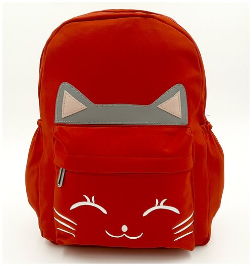 Рюкзак универсальный для садика, школы, подросткам, на спорт, в секции, кружки. Рюкзак с котом, кошачий. Красный