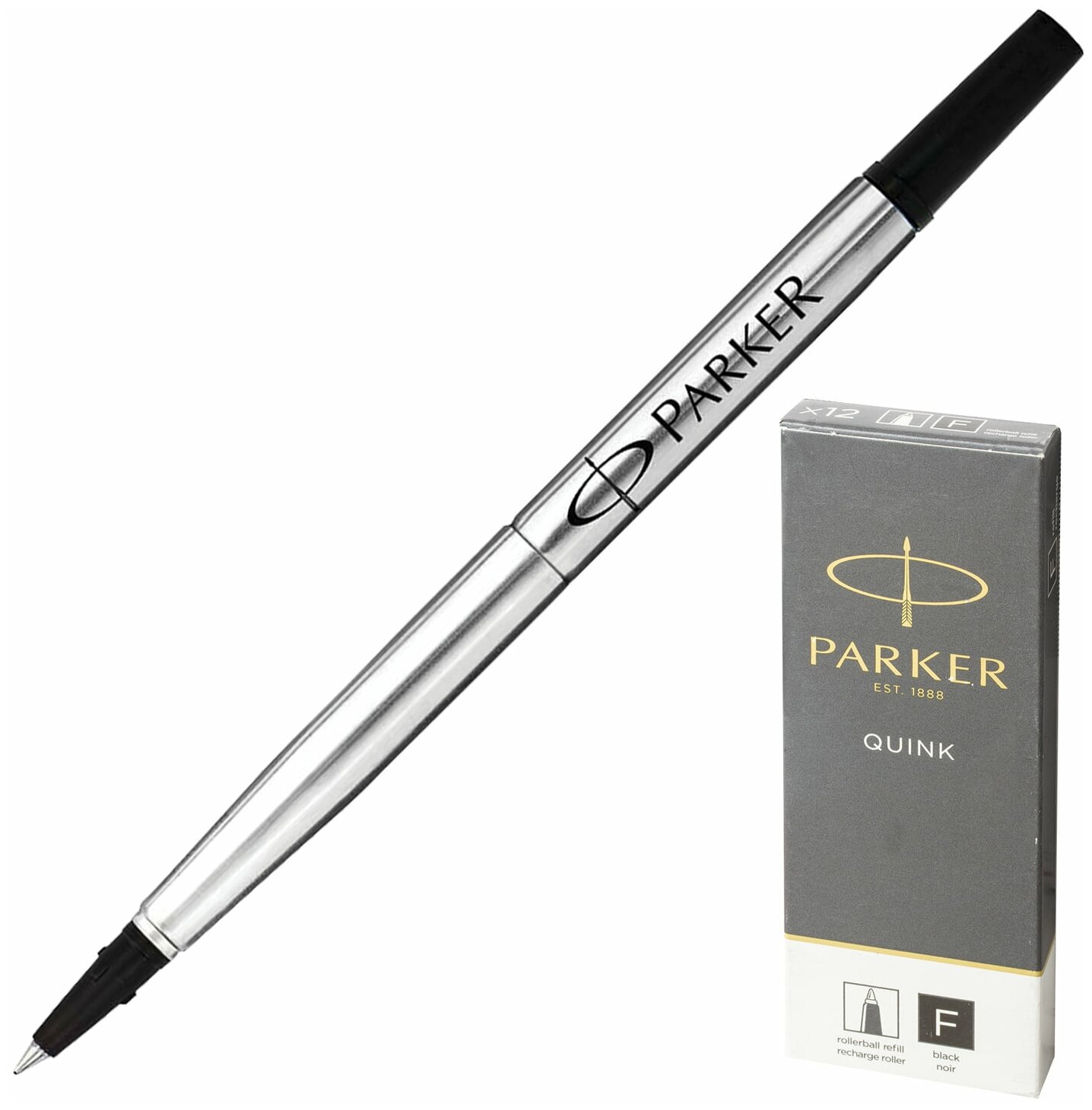 Стержень для ручки-роллера PARKER "Quink RB", металлический 116 мм, линия письма 0,5 мм, черный, 1950277