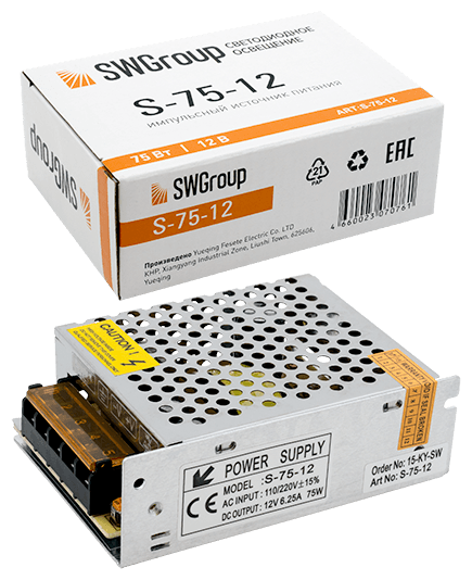 Блок питания для светодиодов 220/12V 75W, IP20 сетка SWGroup - фото №4