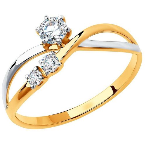 фото Sokolov кольцо с 3 фианитами из красного золота 018529, размер 19