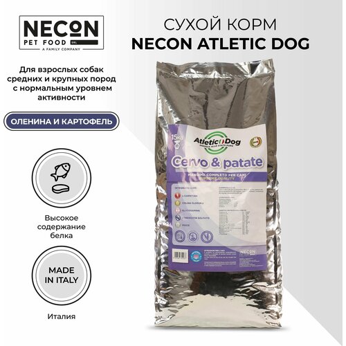 Necon Atletic Dog корм для взрослых собак средних и крупных пород, оленина и картофель 15 кг