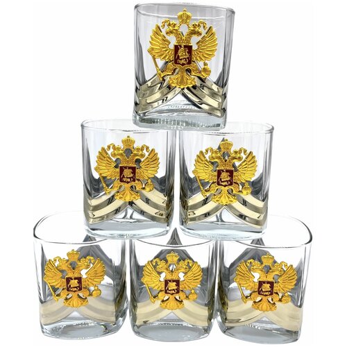 Набор бокалов для виски, бренди с гербом России под золото 330 мл (6 шт)