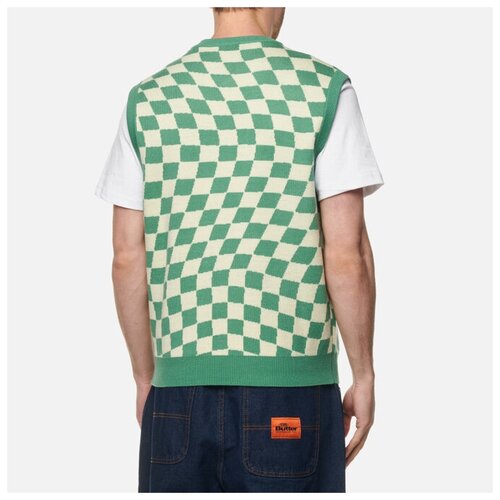 фото Мужской жилет butter goods checker knit зелёный, размер s