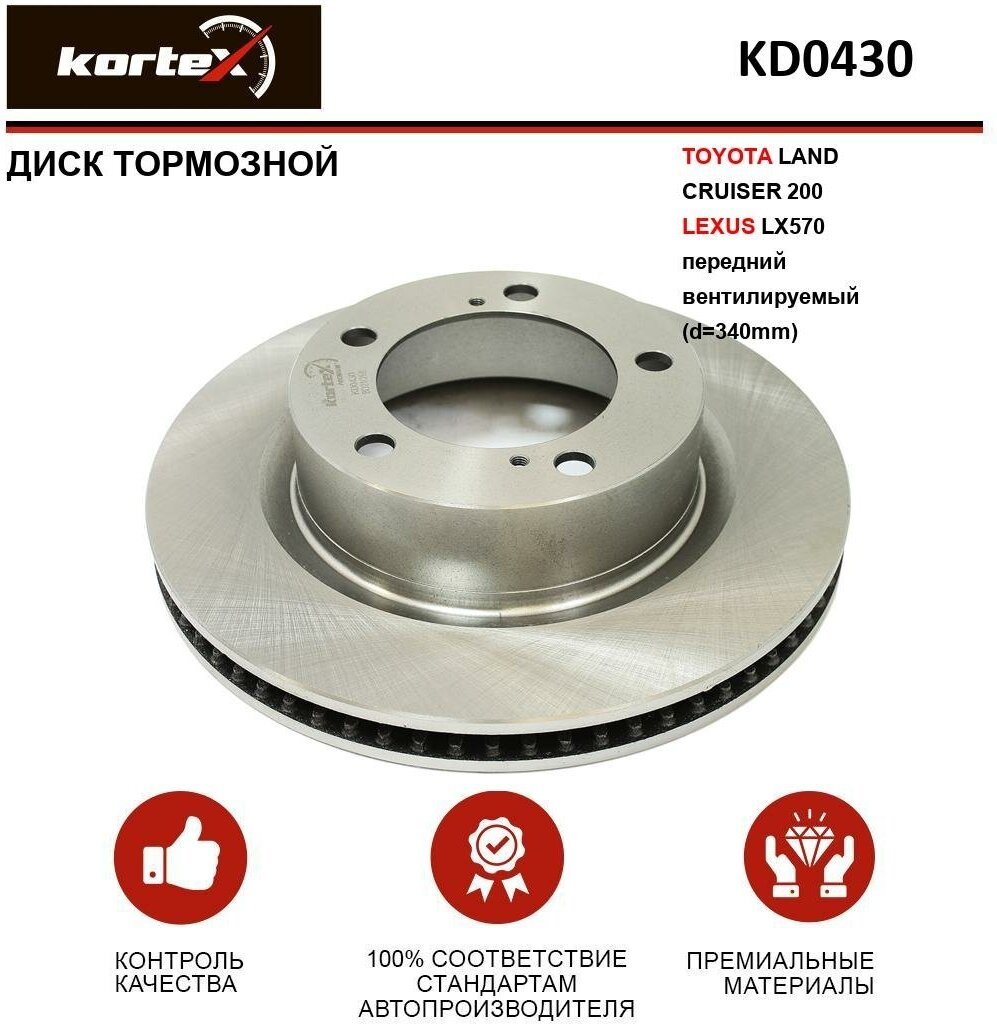 Тормозной диск Kortex для Toyota Land Cruiser 200 / Lexus LX570 передний вентилируемый(d-340mm) OEM 4351260180, DF6239S, KD0430