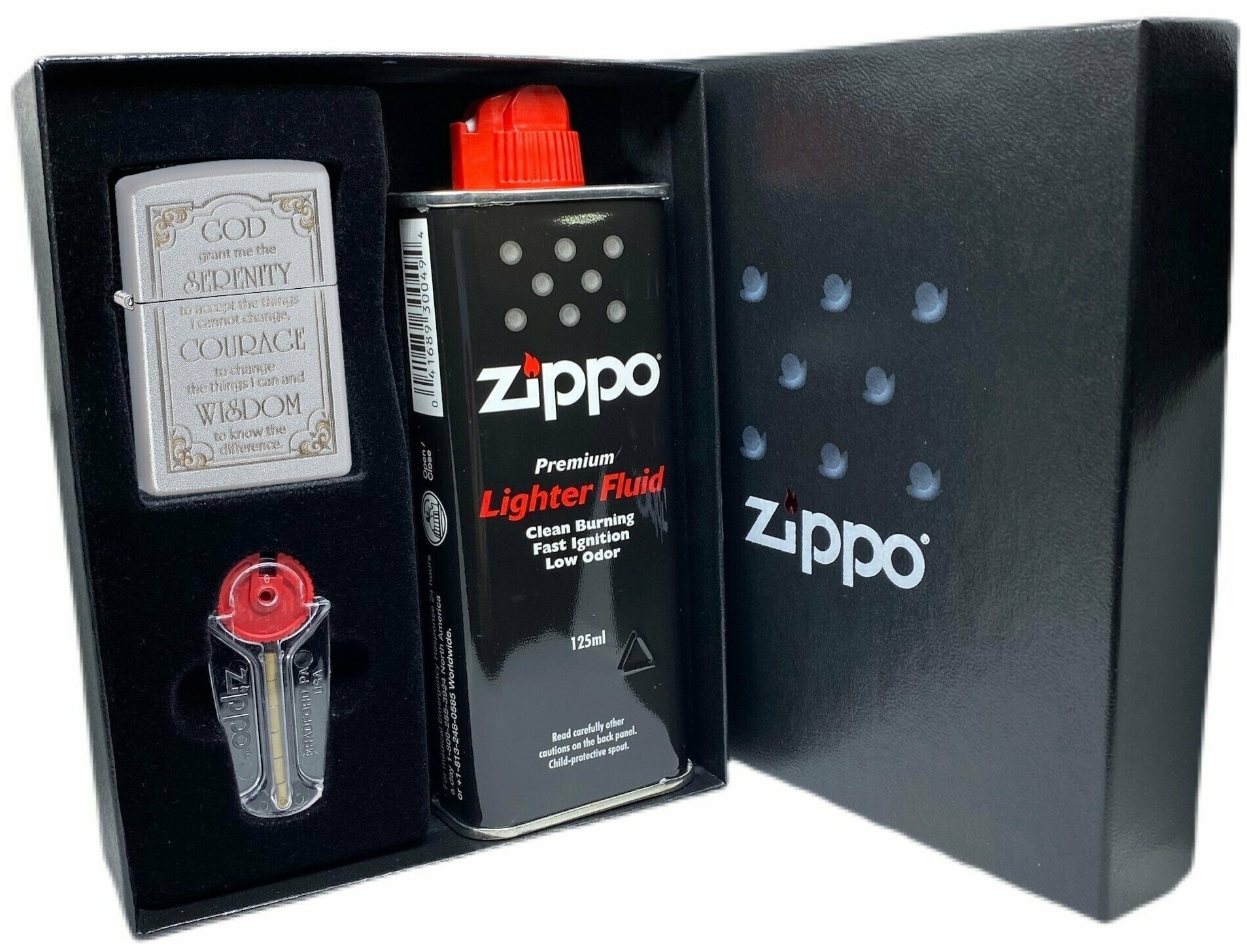 Подарочный набор ZIPPO ( Зажигалка ZIPPO 28458 Classic, серебристая, с покрытием Satin Chrome + кремни + топливо, 125 мл ) - фотография № 3