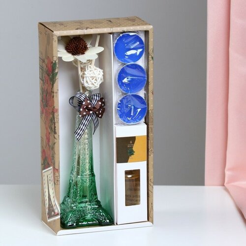 Богатство Аромата Набор подарочный "Париж": ваза, свечи, аромамасло сандал, декор, "Богатство Аромата"