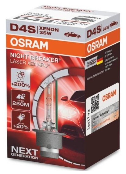 Лампа ксеноновая Osram D4S 35W P32d-5+200% Xenarc Night Breaker Laser 4400K 85V, 66440XNL