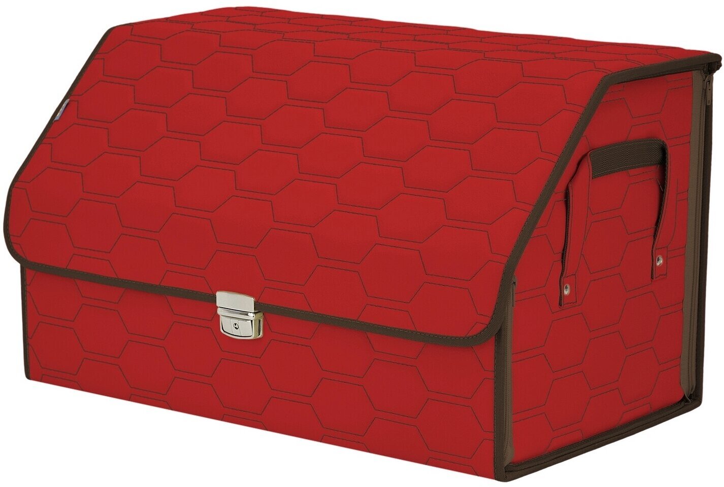 Органайзер-саквояж в багажник "Союз Премиум" (размер XL). Цвет: красный с коричневой прострочкой Соты.